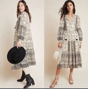 Anthropologie Black and Cream Long Sleeve Dress